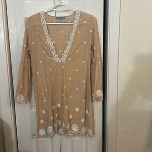 Antonio Melani Women's Embroidered Floral Tunic Cover-up Dress Natural Small